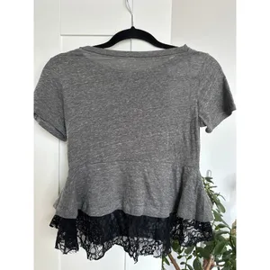 Free People Gray and Black Lace Short Sleeve Peplum T-shirt, Size XS, EUC thumbnail 2