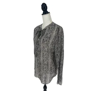 Theory Kinarys Black White Snake Print Silk‎ Tie Neck Blouse Size M thumbnail 7