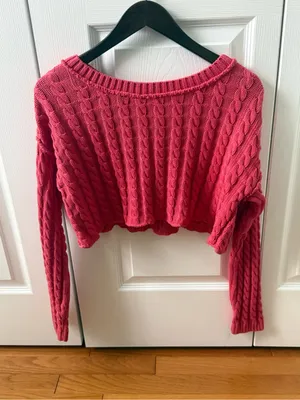 Free People Tuesday Cable Crop Sweater in Red thumbnail 2