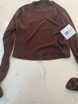 Beyond Yoga Ribbed Long Sleeve Crop Top - Brown thumbnail 1