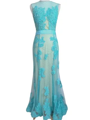 Turquoise Illusion Mermaid Gown Sheer Mesh Floral Lace Appliqués 6 Prom Wedding thumbnail 3
