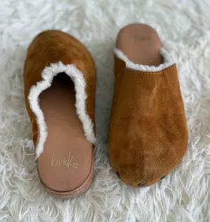 Beek Anthropology Suede‎ Clogs Shearling Lined Wooden Platform Slip On Mules thumbnail 1