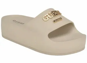 GUESS Women's Beige Slide Sandals with Gold Logo thumbnail 1