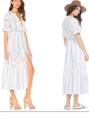 LoveShackFancy Eden Striped Cotton Short-Sleeve Coverup Maxi Dress Size 4 thumbnail 2