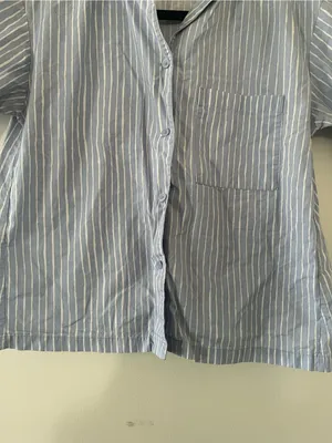 Uniqlo Blue White Striped 100% Cotton Button Down Top XS Coastal Euro Summer thumbnail 4