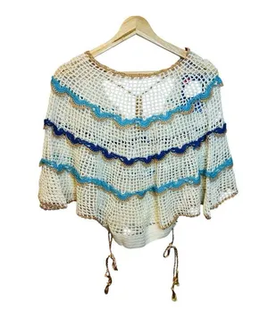 My Beachy Side Rima Scalloped Crop Top Medium Crochet Malibu Blue $235 Boho thumbnail 4