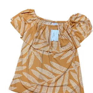 LulaRoe Alana ruffle flounce top. Mustard Gold Cream Palm design Large thumbnail 2