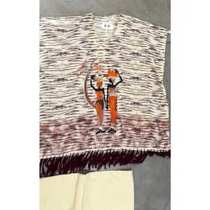 Vintage African Dashiki Poncho Pants Lounge Set Cream Tribal Print Handmade thumbnail 3