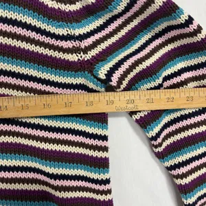 Striped Chunky Knit Turtleneck Sweater Earthy Rolled‎ Edges Cottage Casual Sz M thumbnail 4