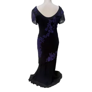 VTG Y2K Maxi Dress 8 Black Purple Beaded Floral Cowl Neck Whimsigoth Vampy‎ Goth thumbnail 3