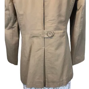 Ann Taylor Classic Short Trench Khaki Coat Epaulets, pleated back size 10 petite thumbnail 6