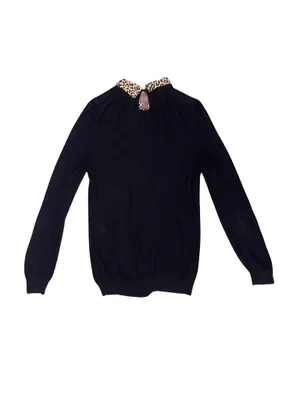 J.Crew Black Sweater with Leopard Print Collar thumbnail 4