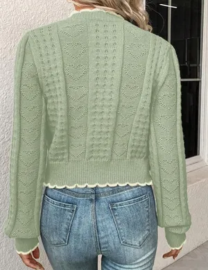 Green Heart Button Lace Cardigan thumbnail 2