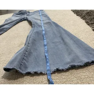 We The Free Flared Women's Jeans Light Blue Denim Raw Hem Stretch High Rise thumbnail 13