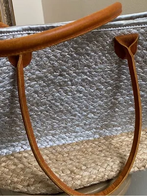 Metallic Silver & Natural Jute Tote with Tan Handles thumbnail 3