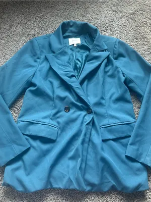 Greylin Teal-Blue Double-Breasted Relaxed Blazer thumbnail 3