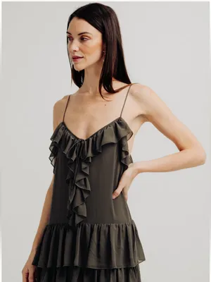 TORN BY RONNY KOBO Orcadia Tiered Ruffle Maxi Dress Dark Gray Size M NEW thumbnail 5