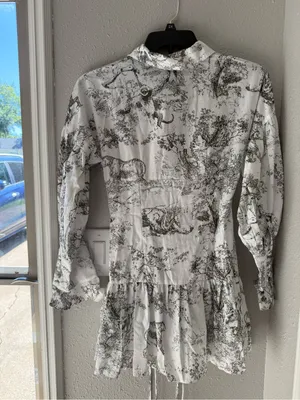 NWT Commense Sage-Print Corset-Detail Long Sleeve Mini Dress thumbnail 6