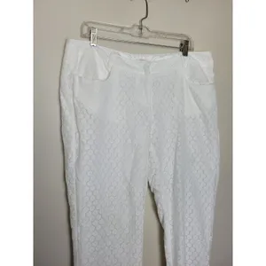 Elaine Kim White Eyelet Lace Trouser Pants English Countryside Equestrian Large thumbnail 2