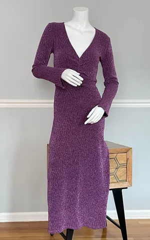 Gina Tricot Purple Long Sleeve Midi Dress Women’s Size XS Glitter Knit thumbnail 1