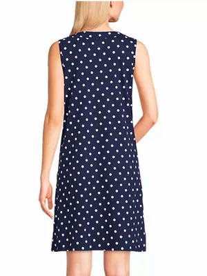 Lands End Women's Cotton Jersey Swim Cover-up Polka Dot Print Dress Size Small thumbnail 2