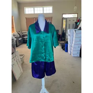 Women's Victoria's Secret Satin Pajama Set Green/Purple Size S thumbnail 2