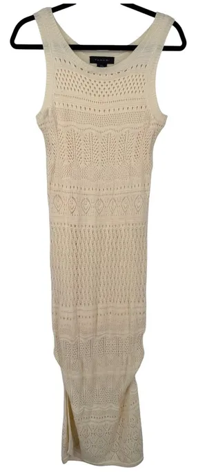 Tahari Womens Open Knit Sleeveless Maxi Dress Cream Size Small Resortwear Beach thumbnail 1
