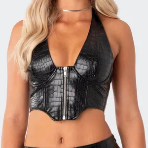 Edikted black crocodile textured corset top in a M thumbnail 1