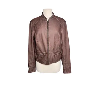ANTHROPOLOGIE HEI HEI Women’s Vegan Leather Brown Zip Up Moto Jacket thumbnail 2