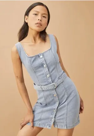 Reformation Harlowe denim button down mini dress thumbnail 1