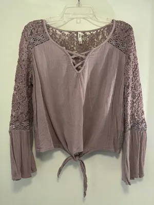 Mudd Light Purple Lacey Long Sleeve Crop Top - Size Small thumbnail 1