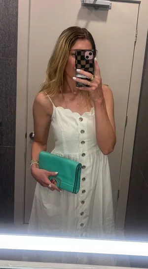 J.Crew White Cotton Scalloped Button Front Midi Dress Size 4 thumbnail 1