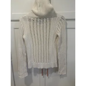 American Eagle Outfitters boho cotton Cream Crochet Hooded Sweater Knit Size S thumbnail 5