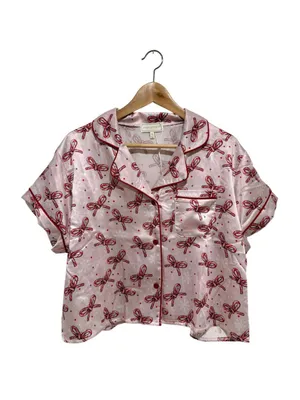 Simply Southern Candycane Bow Christmas Pajama Set Pink Satin XL Holiday PJs NWT thumbnail 5