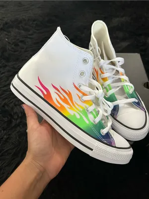 CONVERSE Chuck Taylor all star hi top rainbow flames shoes sneakers sz 8 new thumbnail 2
