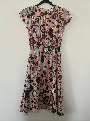 Loft Peach Pink Modest Floral Midi Dress XS Feminine Church Teacher Office thumbnail 7
