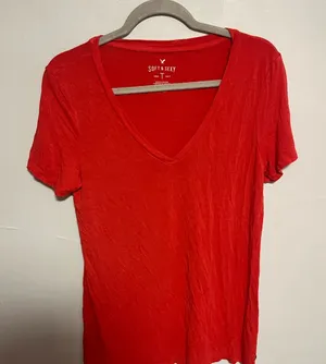 American Eagle Outfitters Bright Burnt Orange V-Neck Tee thumbnail 1