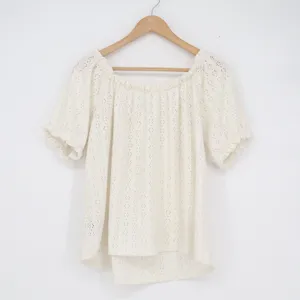 Suzy Shier Cream Eyelet Off the Shoulder Peasant Blouse Large Short Sleeve Boho thumbnail 4