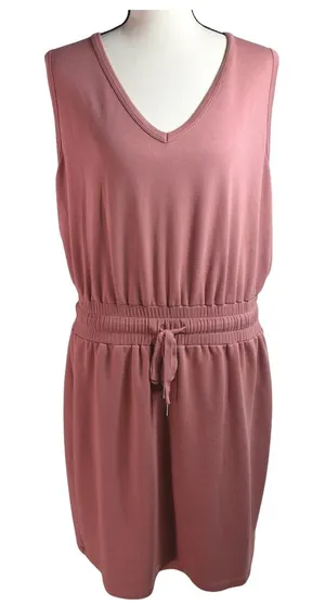 Evereve Womens Sleeveless V-Neck Drawstring Waist Knit Dress Pink Size L thumbnail 1