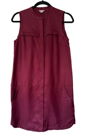 Fossil Womens 100% Silk Sleeveless Shift Dress Burgundy Maroon Size‎ 0 Mandarin thumbnail 1