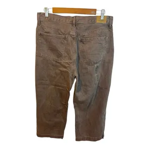American Eagle Wide Leg Jeans Women's 14 Brown Cropped Button Fly Front Pockets thumbnail 3