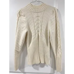 Marled Cream Cable Knit Mock Neck Sweater M Cozy Chunky Ribbed Winter Pullover thumbnail 10