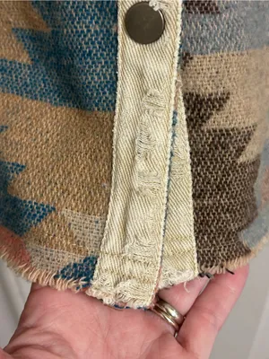 Southwestern Pattern Button-Up Shirt Jacket in Cream, Blue & Brown thumbnail 6