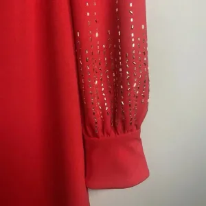Calvin Klein Red Beaded Sleeve‎ Sheath Midi Dress Size 6 Holiday Party Cocktail thumbnail 4