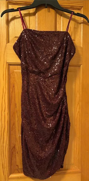 Emerald Sundae Burgundy Sparkly Mini Dress - Size S thumbnail 1