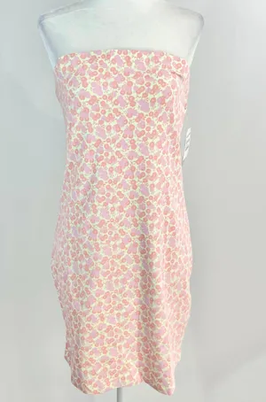 New Floral Print Knit Tube Dress Strapless Mini Green Pink thumbnail 6