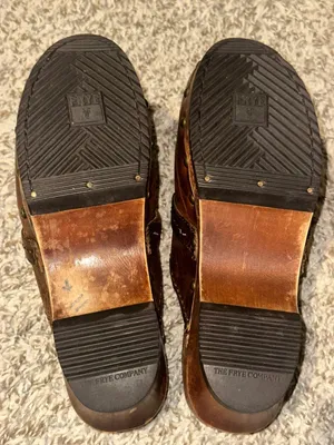 Frye Brown Distressed Leather Studded Clogs with Ring Strap thumbnail 12