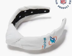 Lele Sadoughi Miami Dolphins Embroidered Knotted Headband NWT Ivory Velvet thumbnail 3