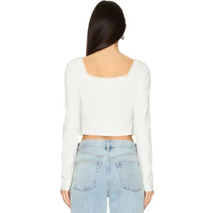 Free People White Lace Trim Milkmaid Crop Top Long Sleeve Square Neck Size Small thumbnail 3