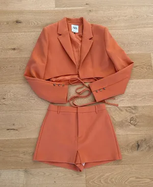 Zara - Co-ordinated Skort & Crop Blazer Set in Orange thumbnail 1